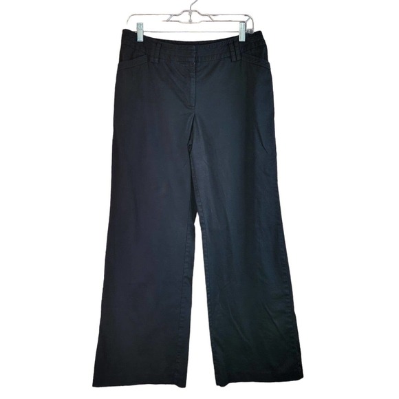 White House Black Market Womens Chino Pants Slacks Size 10 Black Flare Wide Leg - Picture 1 of 7